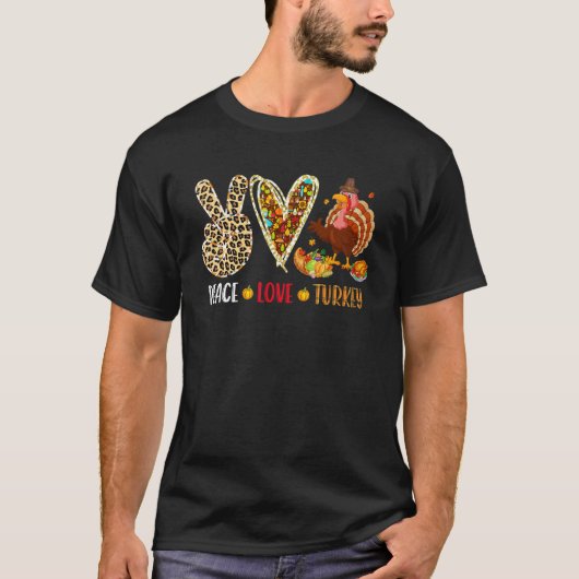 Peace Love Turkey Herfst Turkey Leopard Peace Hand T-shirt (Voorkant)