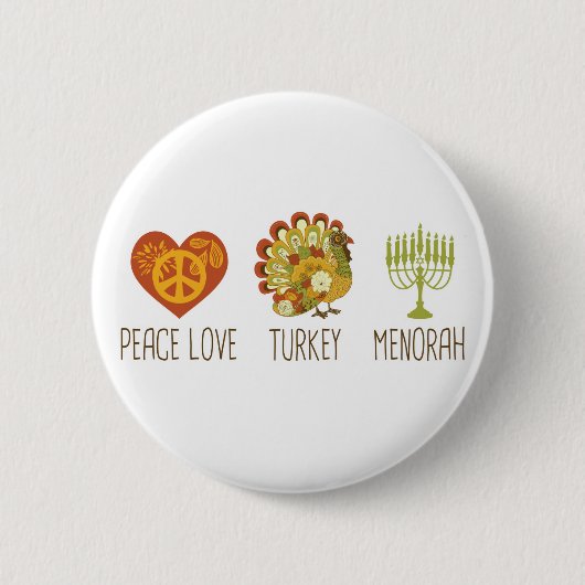 Peace Love Turkey Menorah Ronde Button 5,7 Cm (Voorkant)