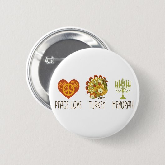 Peace Love Turkey Menorah Ronde Button 5,7 Cm (Voorkant /achterkant)