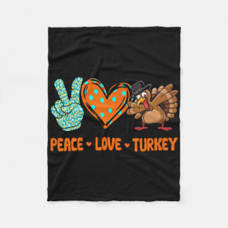 Peace Love Turkey Pilgrim Thanksgiving Women Girls Fleece Deken