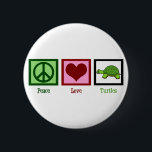 Peace Love Turtles Ronde Button 5,7 Cm<br><div class="desc">Een groen vredesteken,  een hart en een schattige schildpad.</div>