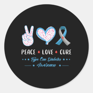 Peace Love Type one Diabetes awareness mannen wome Ronde Sticker