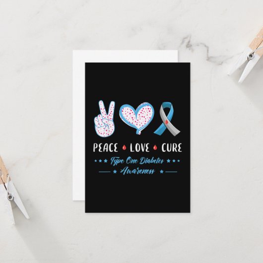 Peace Love Type one Diabetes Kaart (Voorkant / Achterkant in situ)