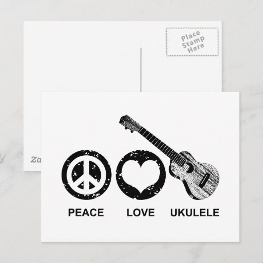 Peace Love Ukulele Briefkaart (Voorkant / Achterkant)