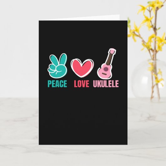 Peace Love Ukulele Guitar Music Kaart (Gele Bloem)