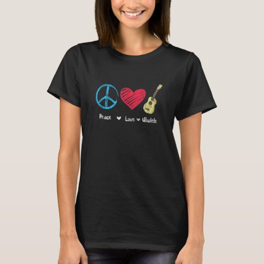 Peace Love Ukulele Hawaiian Music Ukelele Uke Play T-shirt (Voorkant)