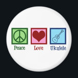 Peace Love Ukulele Magneet<br><div class="desc">Peace Love Ukulele. Cute ukuleles player gift met een cool vredesteken,  hart en gereedschap.</div>