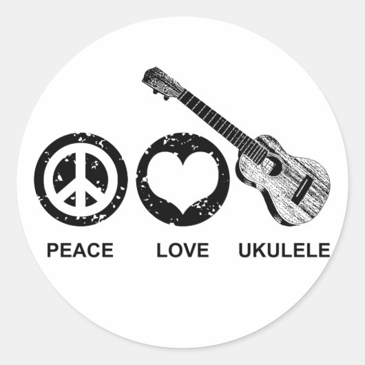 Peace Love Ukulele Ronde Sticker (Voorkant)