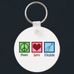 Peace Love Ukulele Sleutelhanger<br><div class="desc">Peace Love Ukulele. Cute ukuleles player gift met een cool vredesteken,  hart en gereedschap.</div>