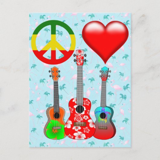 Peace Love Ukuleles Briefkaart (Voorkant)