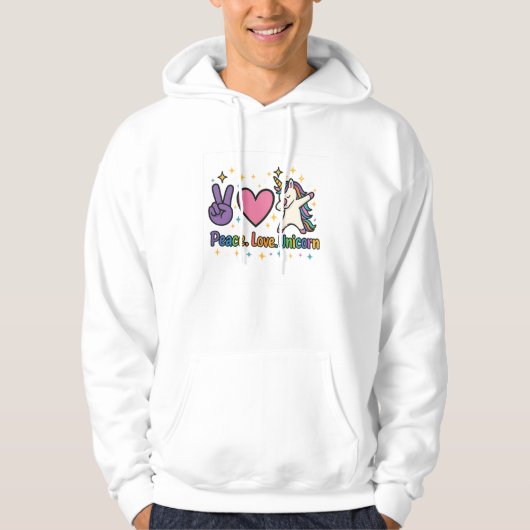 Peace Love Unicorn Schattigee regenboogdab Hoodie (Voorkant)