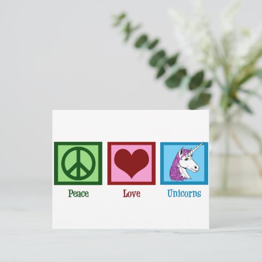 Peace Love Unicorns Briefkaart (Staand voorkant)