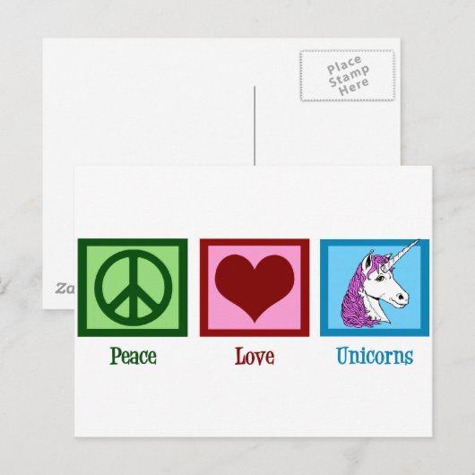 Peace Love Unicorns Briefkaart (Voorkant / Achterkant)