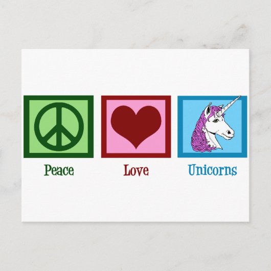 Peace Love Unicorns Briefkaart (Voorkant)