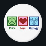 Peace Love Urology Magneet<br><div class="desc">Peace Love Urology. Een coole uroloog cadeau voor een uroloog of verpleegster met een vredelievend teken,  hart en afbeelding van een blaas. Cadeaus van de grote afdeling urologie.</div>