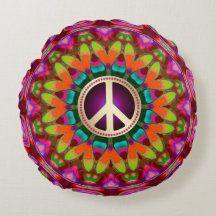Peace & Love (v1) Huiselijke Hippie Ronde Kussen