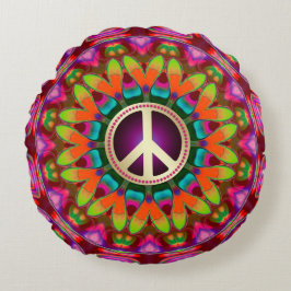 Peace & Love (v1) Huiselijke Hippie Ronde Kussen