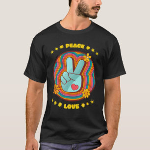Peace Love V Sign Heart Design Hippie Trend 60S 70 T-shirt