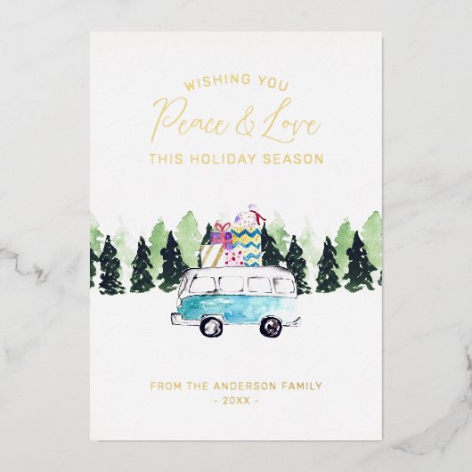 Peace & Love  Van Christmas Vakantiefoto Folie Feestdagenkaart (Voorkant)