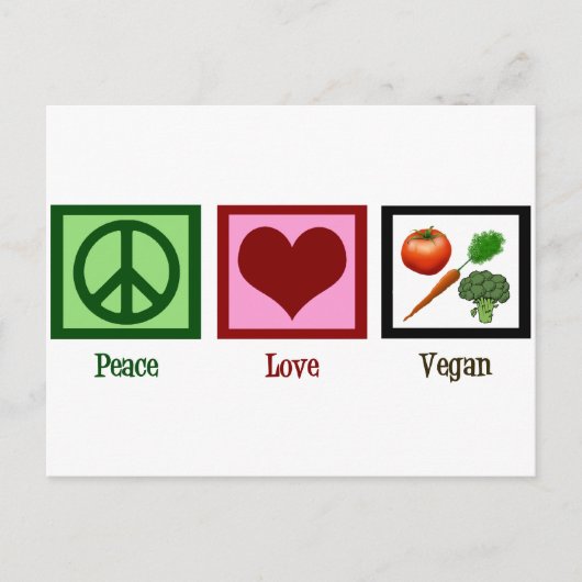 Peace Love Vegan Briefkaart (Voorkant)