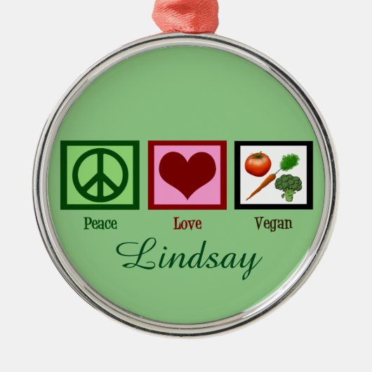 Peace Love Vegan Custom Green Metalen Ornament (Voorkant)