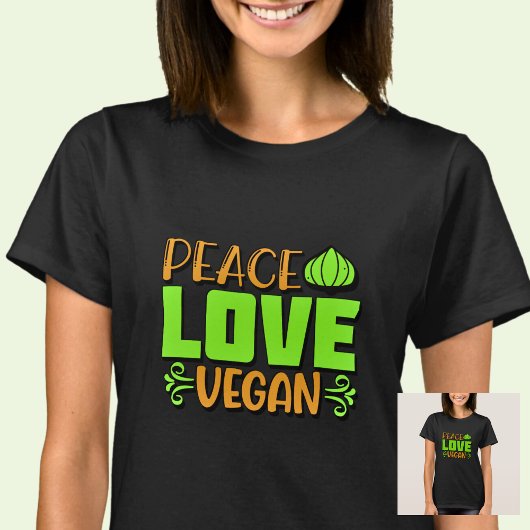 Peace Love Vegan Green Brown op T-Shirt