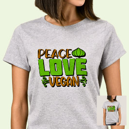 Peace Love Vegan Green Brown op T-shirt