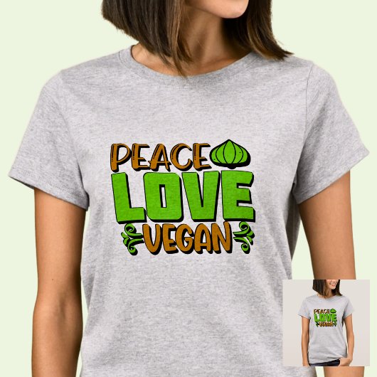 Peace Love Vegan Green Brown op T-shirt