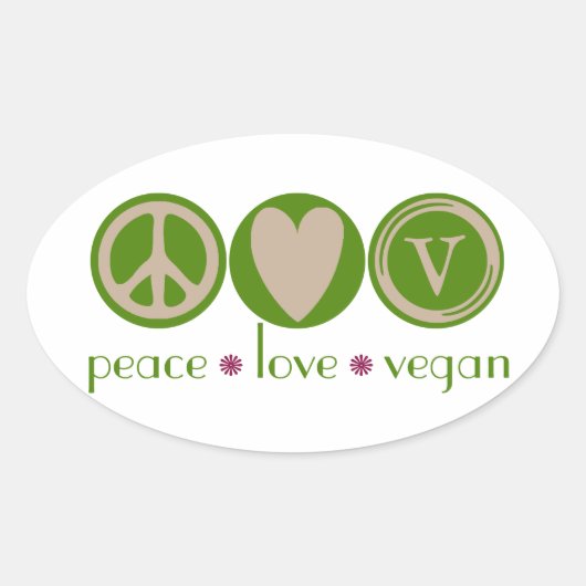 Peace Love Vegan Ovale Sticker (Voorkant)
