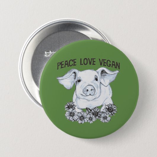 Peace Love Vegan Pig Button (Voorkant /achterkant)