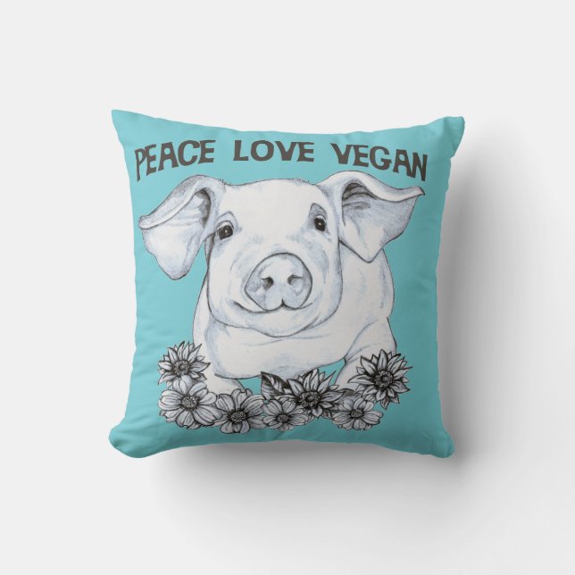 Peace Love Vegan Pig Pillow Kussen (Voorkant)