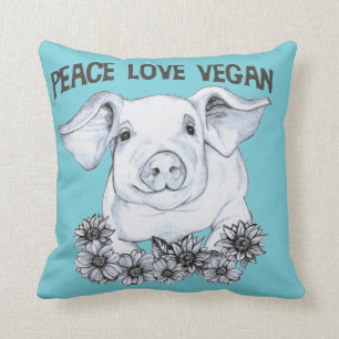 Peace Love Vegan Pig Pillow Kussen