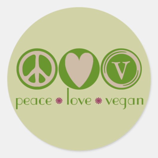 Peace Love Vegan Ronde Sticker (Voorkant)