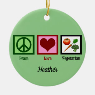 Peace Love Vegetarian Green Monogram Kerstmis Keramisch Ornament