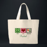 Peace Love Vegetarian Personalized Grote Tote Bag<br><div class="desc">Ik eet geen vlees. Geen uitzonderingen. Aangepast vegetarisch tas.</div>