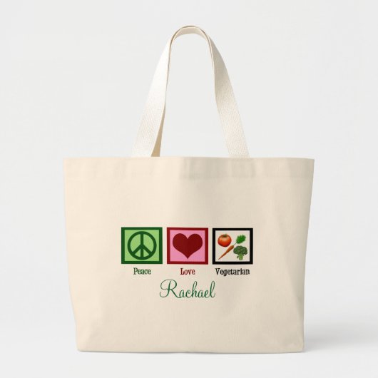 Peace Love Vegetarian Personalized Grote Tote Bag (Voorkant)