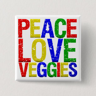 Peace Love Veggies Vierkante Button 5,1 Cm