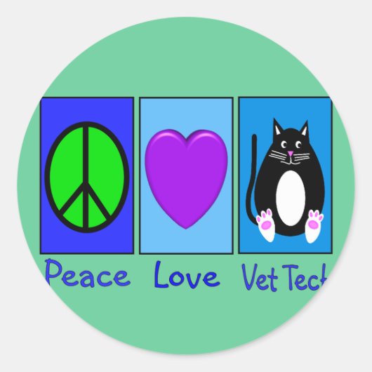 Peace Love Vet Tech Ronde Sticker (Voorkant)