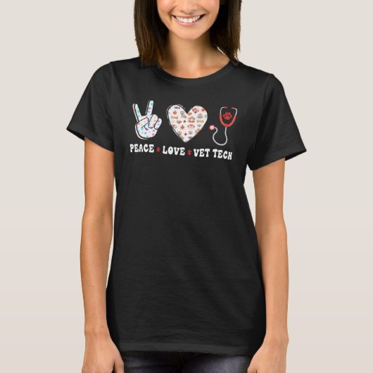 Peace Love Vet Tech Veterinarian Techni T-shirt (Voorkant)