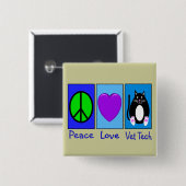 Peace Love Vet Tech Vierkante Button 5,1 Cm (Voorkant /achterkant)