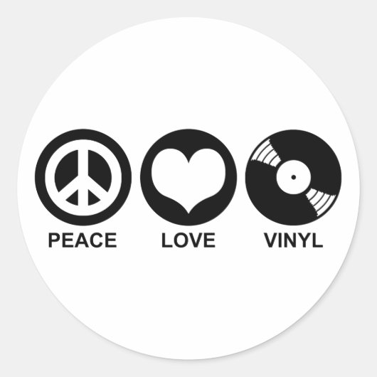 Peace Love Vinyl Ronde Sticker (Voorkant)