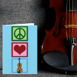 Peace Love Violin Cute Blue Violinist Kerstmis Feestdagen Kaart<br><div class="desc">Peace Love Violin gift voor een violist deze kerst.  vredesteken,  hart en instrumentontwerp.</div>