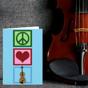 Peace Love Violin Cute Blue Violinist Kerstmis Feestdagen Kaart