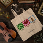 Peace Love Violin Cute Persoonlijk Violinist Tote Bag<br><div class="desc">Een  gepersonaliseerd canvas tas voor een violist. Peace Love Violin.</div>