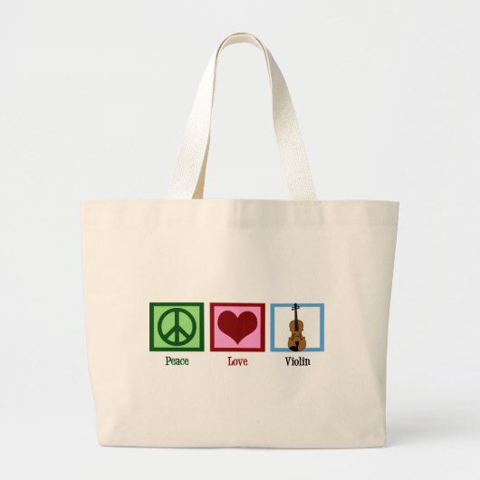 Peace Love Violin Grote Tote Bag (Voorkant)