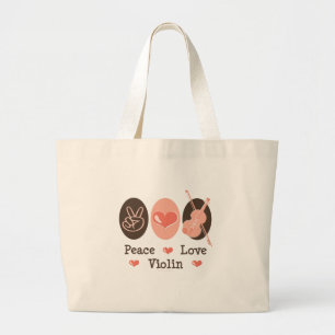 Peace Love Violin Music Bag Grote Tote Bag