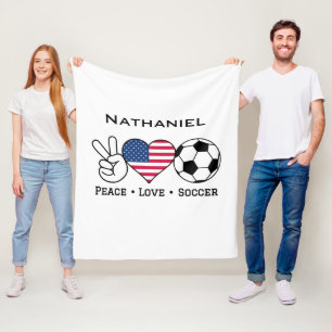 Peace Love Voetbal USA Dekbed Met Naam Fleece Deken