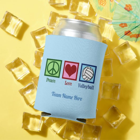 Peace Love Volleyball Custom Team Name Cute Blue Blikjeskoeler (Insitu Zomer)