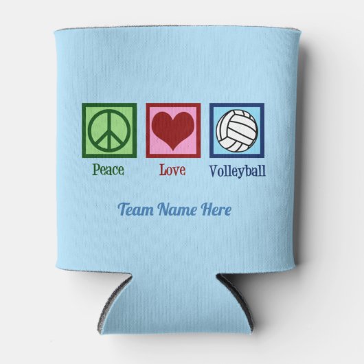 Peace Love Volleyball Custom Team Name Cute Blue Blikjeskoeler (Voorkant)