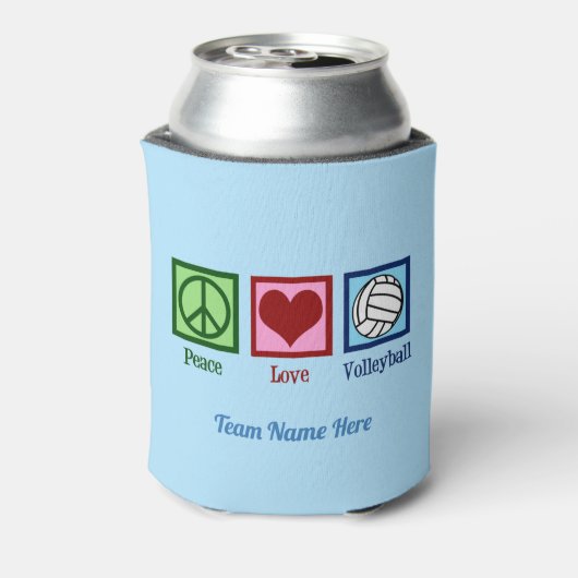 Peace Love Volleyball Custom Team Name Cute Blue Blikjeskoeler (Blikje Achterkant)